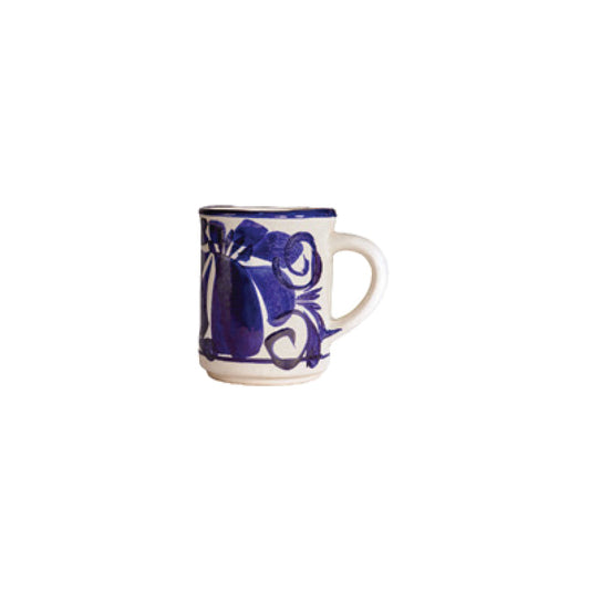 Taza de Ceramica Floreada de Cobalto-
