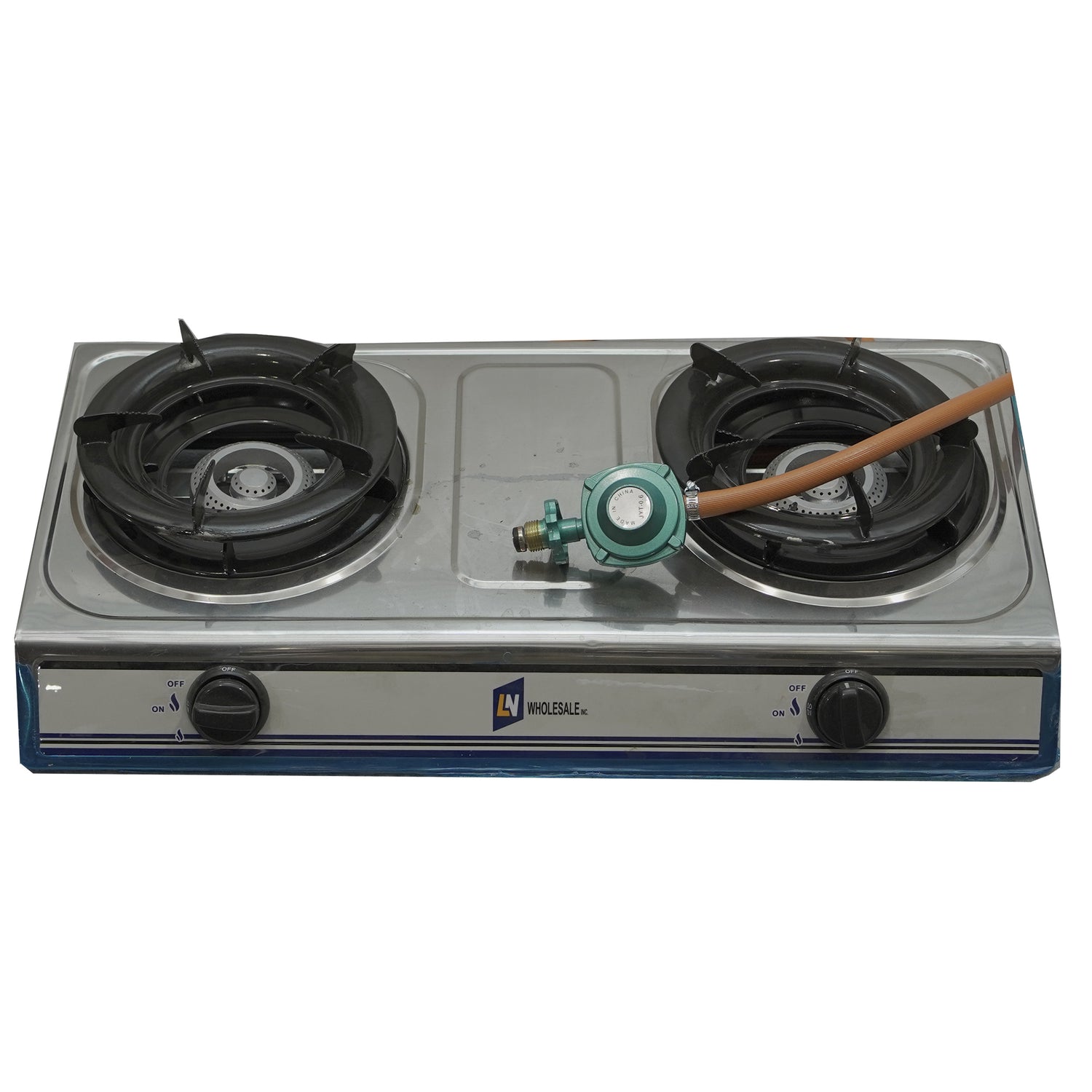 S/S Double Burner / Quemador Doble con Soporte a Gas, Con Encendido Electrico